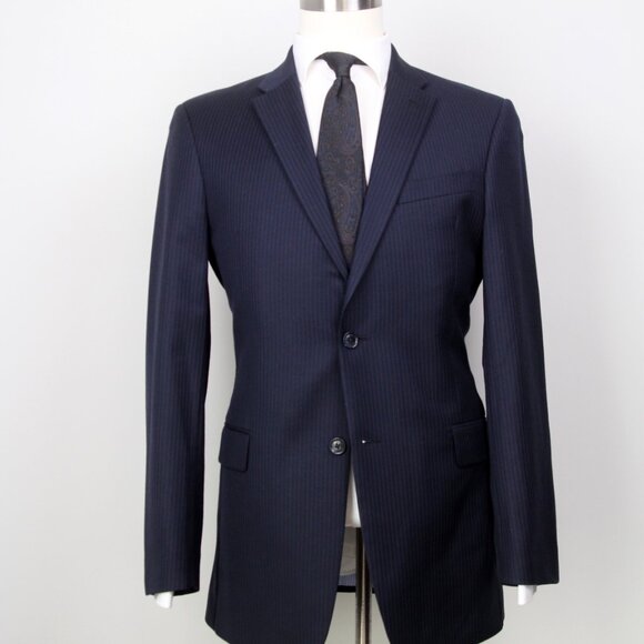 Tommy Hilfiger Mens 2-Bttn Blazer Sport Coat Jacket Navy Striped 40L E081251 - Picture 2 of 15